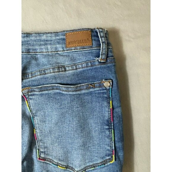 Judy Blue Mid Rise Skinny Jeans Womens 11/30 Blue Stretch Embroidered Distressed - Picture 1 of 10